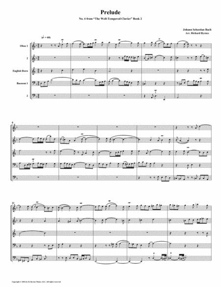 Prelude 04 From Well Tempered Clavier Book 2 Double Reed Quintet Sheet Music