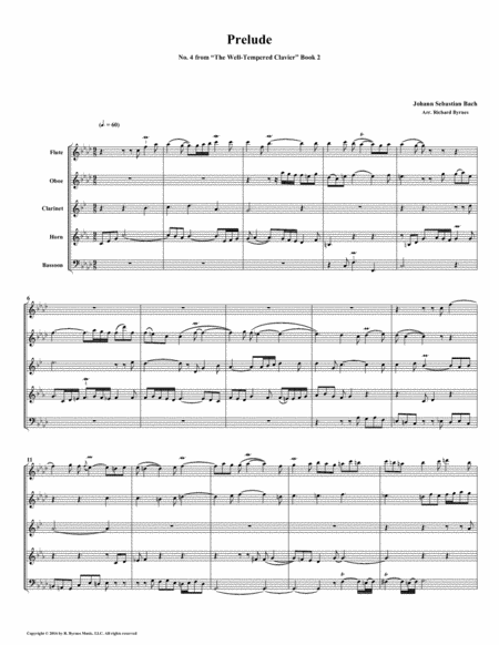 Prelude 04 From Well Tempered Clavier Book 2 Woodwind Quintet Sheet Music