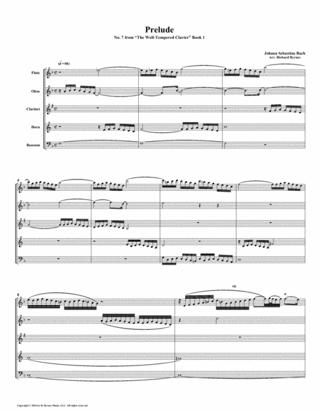 Prelude 07 From Well Tempered Clavier Book 1 Woodwind Quintet Sheet Music