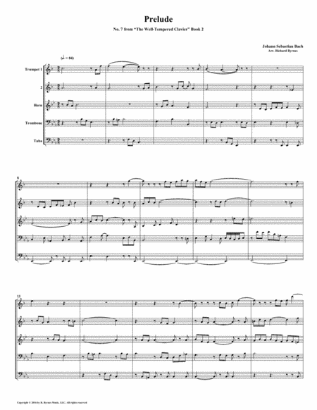 Prelude 07 From Well Tempered Clavier Book 2 Brass Quintet Sheet Music