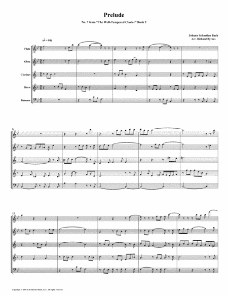 Prelude 07 From Well Tempered Clavier Book 2 Woodwind Quintet Sheet Music