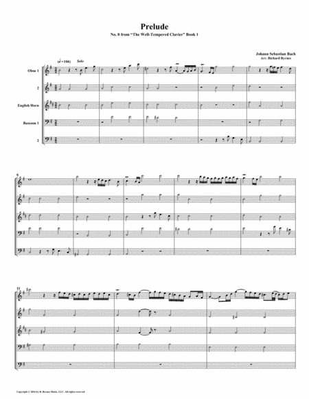 Free Sheet Music Prelude 08 From Well Tempered Clavier Book 1 Double Reed Quintet
