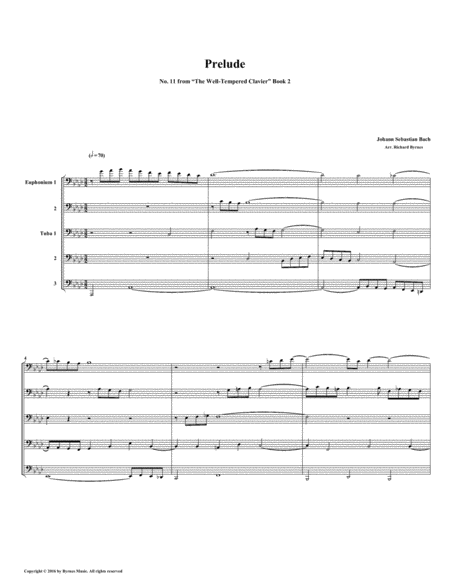 Free Sheet Music Prelude 11 From Well Tempered Clavier Book 2 Euphonium Tuba Quintet