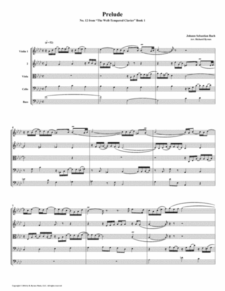 Free Sheet Music Prelude 12 From Well Tempered Clavier Book 1 String Quintet