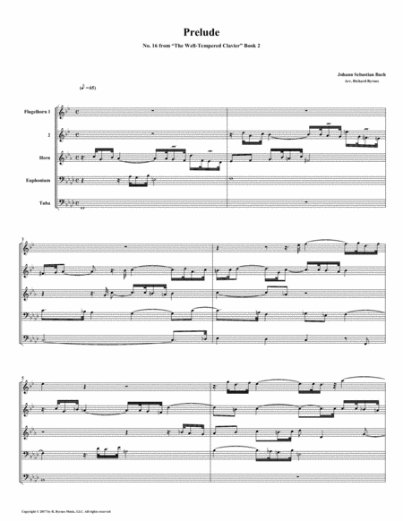 Prelude 16 From Well Tempered Clavier Book 2 Conical Brass Quintet Sheet Music