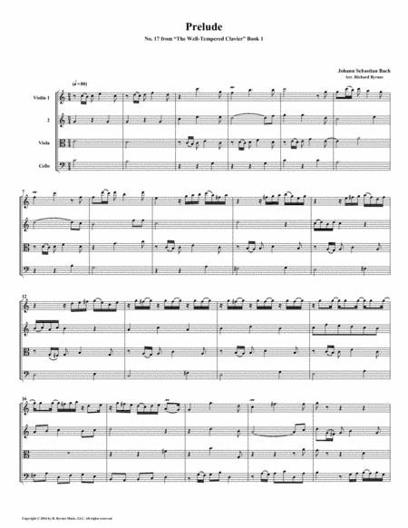 Free Sheet Music Prelude 17 From Well Tempered Clavier Book 1 String Quartet