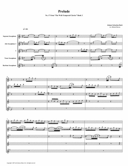 Prelude 17 From Well Tempered Clavier Book 2 Saxophone Quintet Sheet Music