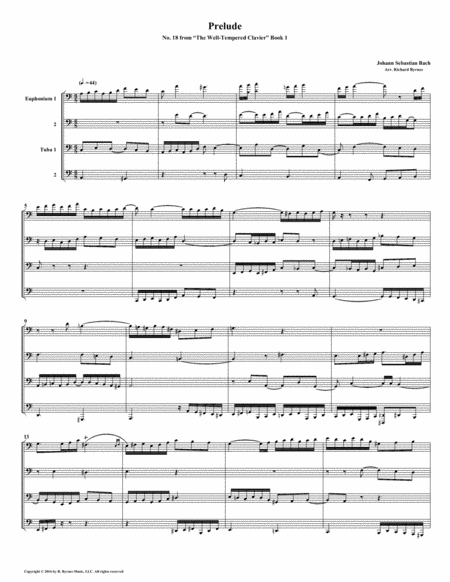 Prelude 18 From Well Tempered Clavier Book 1 Euphonium Tuba Quartet Sheet Music