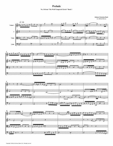 Free Sheet Music Prelude 18 From Well Tempered Clavier Book 1 String Quartet