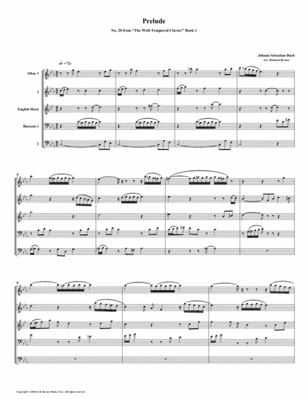 Prelude 20 From Well Tempered Clavier Book 1 Double Reed Quintet Sheet Music