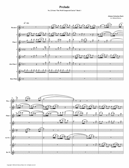 Prelude 22 From Well Tempered Clavier Book 1 Flute Octet Sheet Music