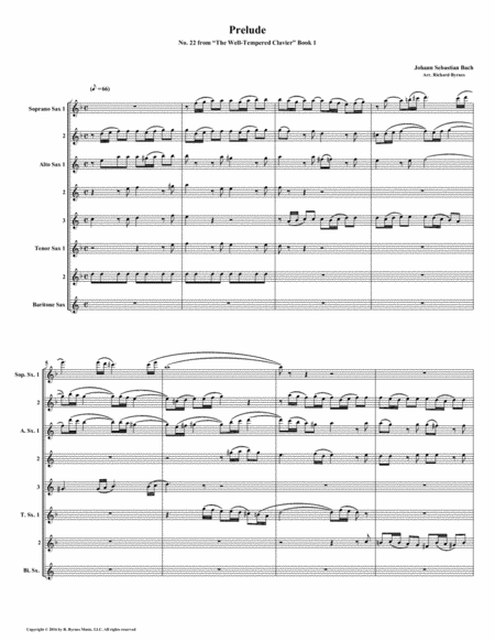 Prelude 22 From Well Tempered Clavier Book 1 Saxophone Octet Sheet Music