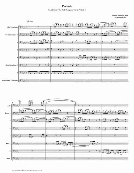 Free Sheet Music Prelude 22 From Well Tempered Clavier Book 1 Trombone Octet