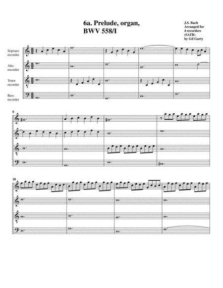 Free Sheet Music Prelude And Fugue Bwv 558 Arrangement For 4 Recorders