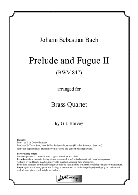 Free Sheet Music Prelude And Fugue Ii Bwv 847 For Brass Quartet