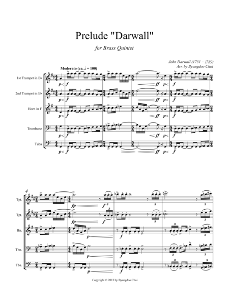 Prelude Darwall For Brass Quintet Sheet Music