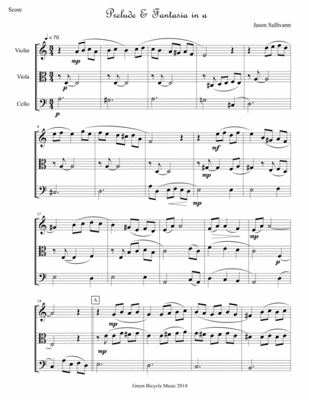 Prelude Fantasia In A For String Trio Sheet Music