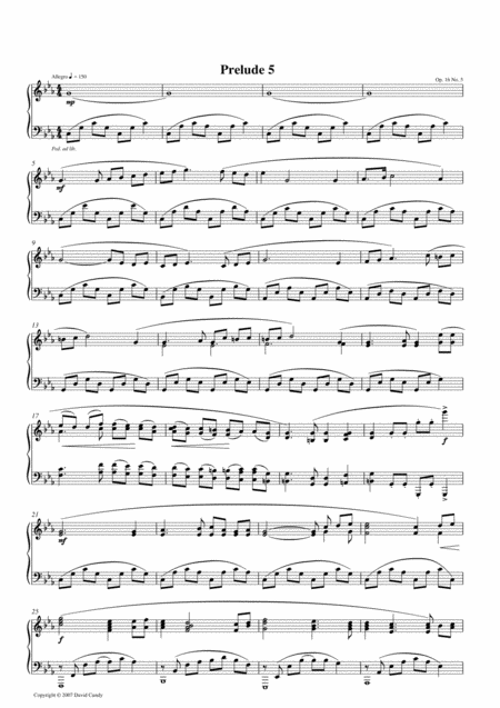 Prelude For Solo Piano Op 16 No 5 Sheet Music