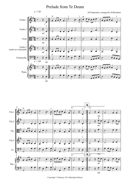 Free Sheet Music Prelude From Te Deum For String Quartet