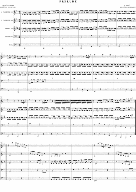 Prelude Grieg Brass Quintet Sheet Music