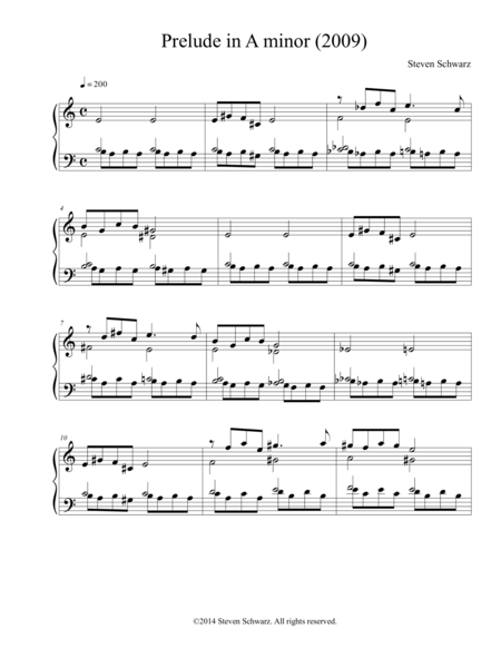 Prelude In A Minor 2009 Sheet Music