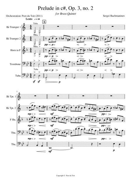 Free Sheet Music Prelude In C Op 3 No 2s Rachmaninoff Brass Quintet