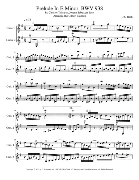 Prelude In E Minor Bwv 938 Sheet Music