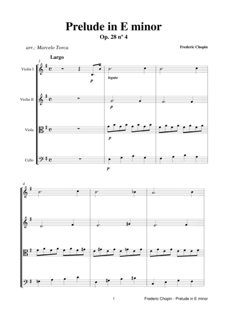 Free Sheet Music Prelude In E Minor Op 28 N 4 String Quartet