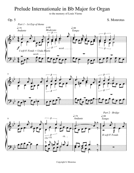 Prelude Internationale In Bb Major For Organ Op 5 Sheet Music