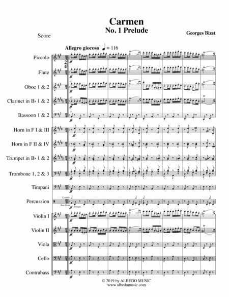 Free Sheet Music Prelude No 1 From Carmen For Full Orchestra