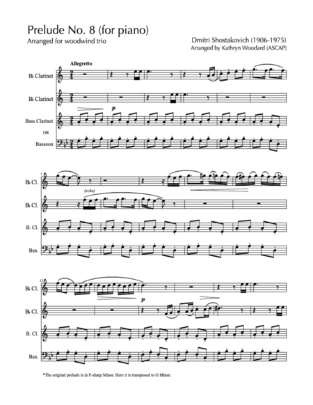 Prelude No 8 For Woodwind Trio Sheet Music