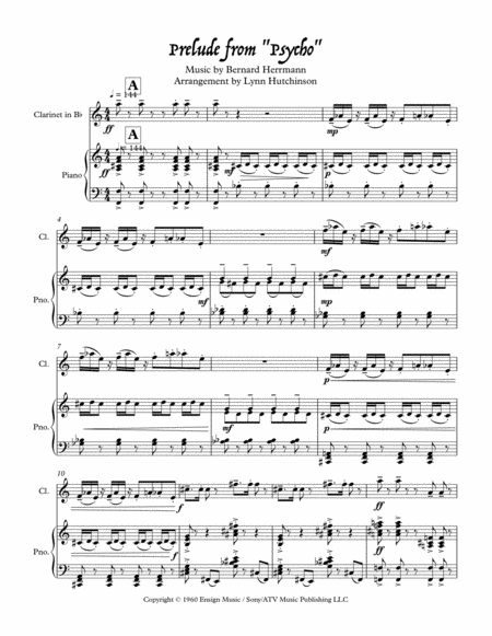 Free Sheet Music Prelude Psycho Halloween Clarinet Piano