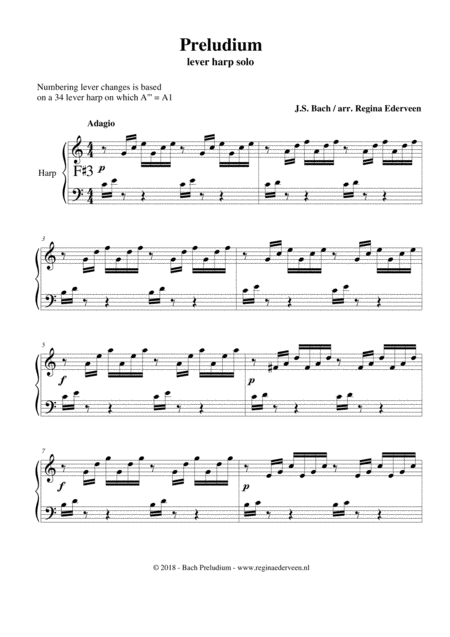 Free Sheet Music Preludium Bach Lever Harp Solo