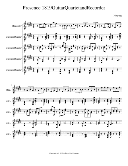 Presence 1819 Guitar Quartet And Recorder Sheet Music