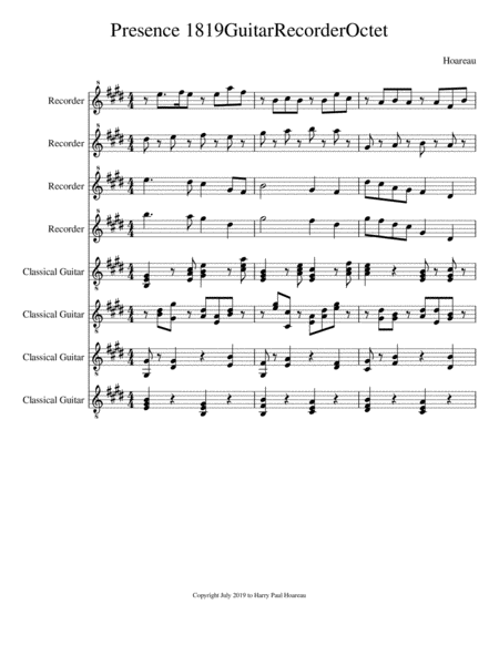 Presence 1819 Octet For 4 Guitars 4 Recorders Sheet Music