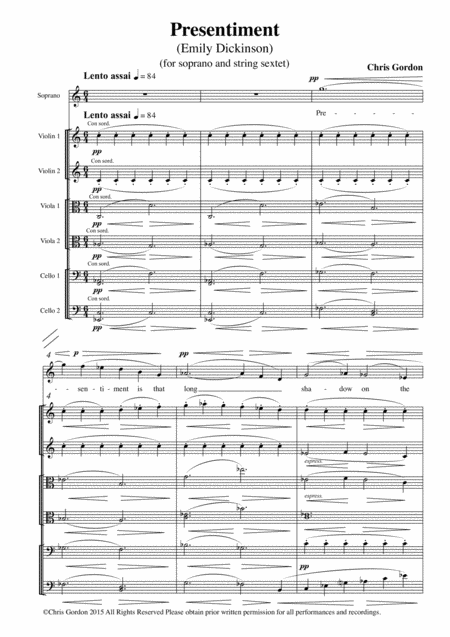 Presentiment Song For Soprano And String Sextet Score And Full Set Of Parts Sheet Music