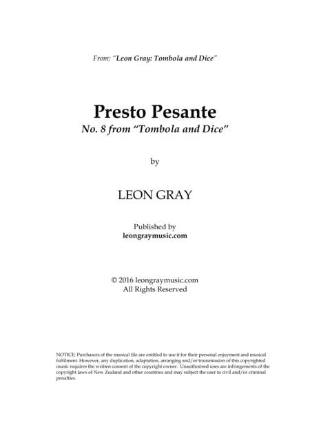 Presto Pesante Tombola And Dice No 8 Leon Gray Sheet Music