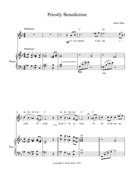 Free Sheet Music Priestly Benediction For High Voice