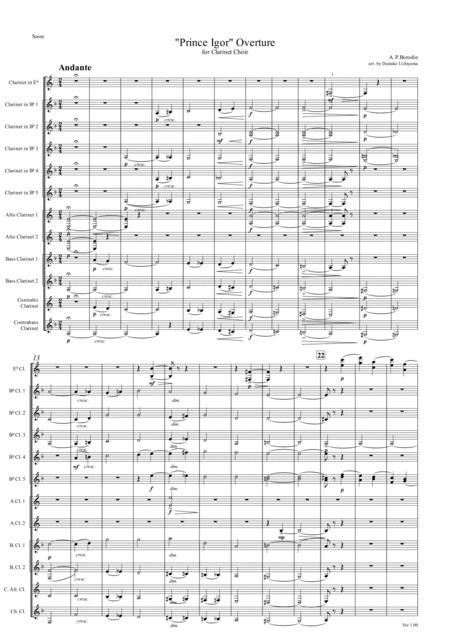 Free Sheet Music Prince Igor Overture A Borodin For Clarinet Choir