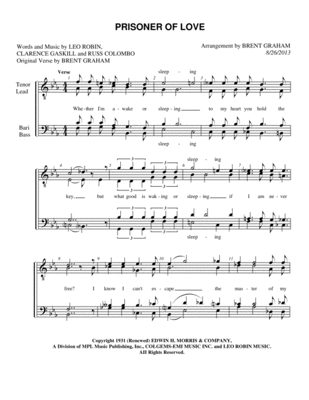 Free Sheet Music Prisoner Of Love Men