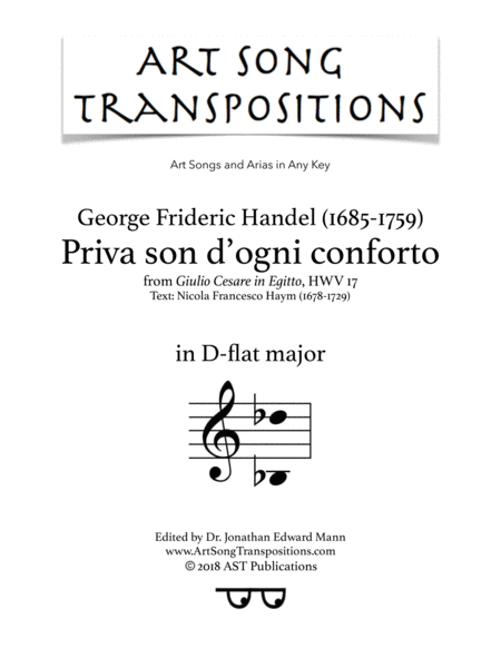 Priva Son D Ogni Conforto D Flat Major Sheet Music