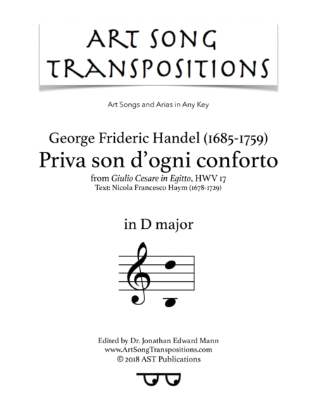 Priva Son D Ogni Conforto D Major Sheet Music