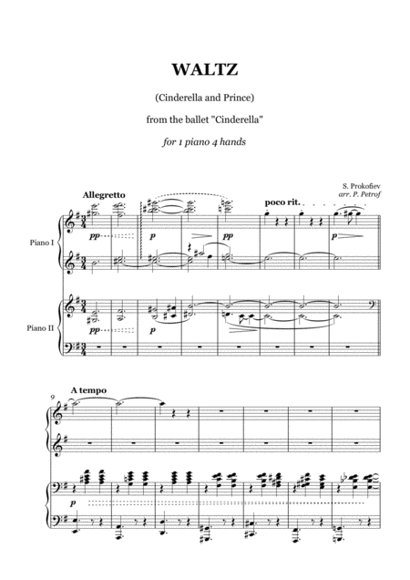 Free Sheet Music Prokofiev Waltz From The Ballet Cinderella 1 Piano 4 Hands