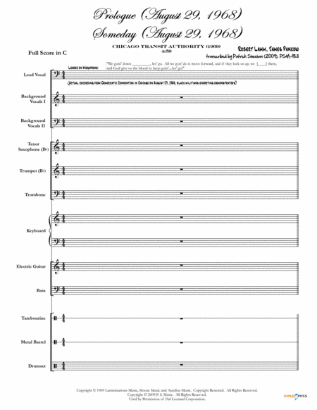 Prologue Someday August 29 1968 Chicago Full Score Set Of Parts Sheet Music