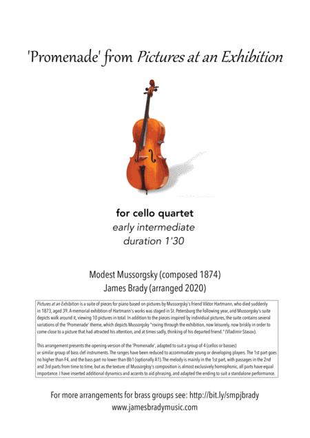 Promenade From Pictures At An Exhibition Easy Arrangement For Cello Quartet Sheet Music