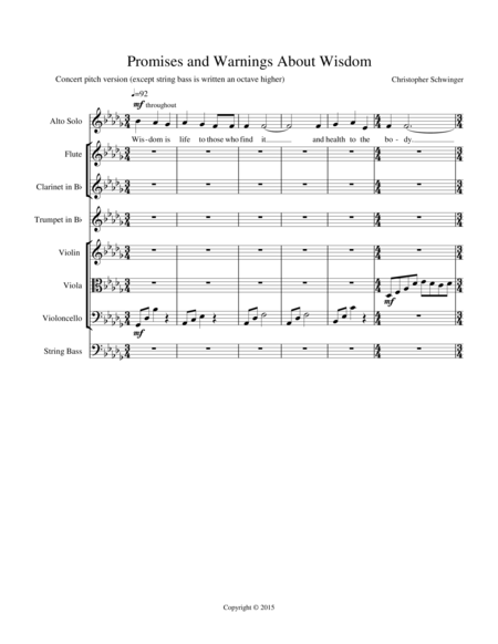 Promises And Warnings About Wisdom For Alto Solo And Orchestra Part 1 Of 2 Piano Version And Individ Parts Are In Part 2 Sheet Music