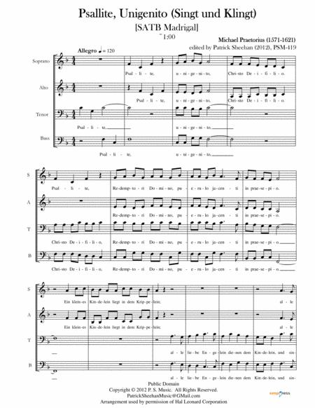 Free Sheet Music Psallite Unigenito Singt Und Klingt Satb Madrigal