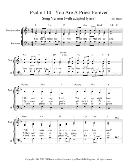 Psalm 110 You Are A Priest Forever Sab Choral For The Solemnity Of The Body And Blood Of Christ Year C Song Version Sheet Music