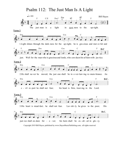 Psalm 112 The Just Man Is A Light Sheet Music