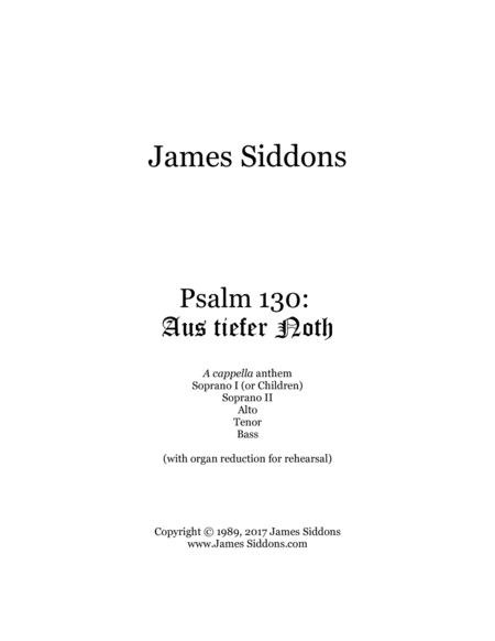 Free Sheet Music Psalm 130 Aus Tiefer Noth
